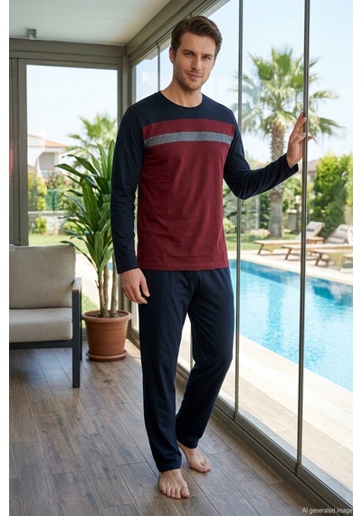 Remsa Erkek Uzun Kol Penye Pijama Takımı 3090 Bordo