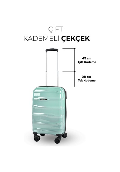 Polo&sky Azra Model Mint Yeşili Pp Polipropilen Kırılmaz Kabin Boy Valiz Bavul Mint Yeşili