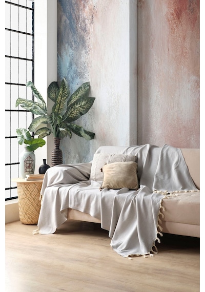 Miracolo Home Gri Pamuklu Dekoratif Koltuk Örtüsü 170x230 Boyutlu Optimal Kaymaz Tasarım Natural