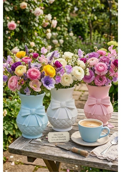 Modern 3d Baskı Fiyonklu Dekoratif Vazo - 18 Cm Estetik Çiçek Vazosu - Pastel Pembe Tasarım Obje Pembe