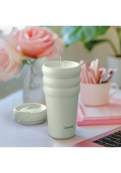 3 Bubble Two-cap Straw Tumbler Çelik Termos 600 Mililitre Lightest Sky St-247 Çok Renkli