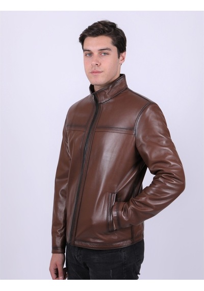 New Zaya Leather Erkek Açık Kahverengi Deri Mont (468603729) Açık Kahverengi