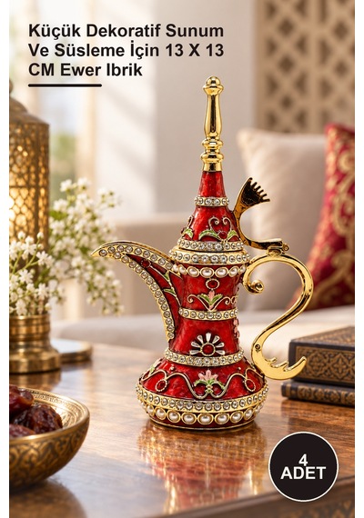 4 Adet İbrik Küçük Dekoratif Sunum Ve Süsleme İçin 13 X 13 Cm Ewer Ibrik