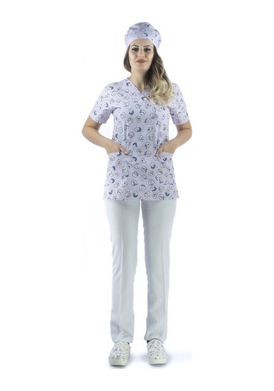 Zarf Yaka Desenli Üst - 4104 Lila Diş-6404