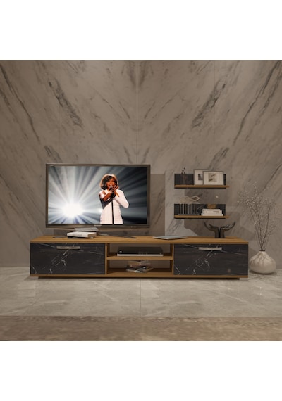 Decoraktiv Eko 4 Mdf Dvd Tv Ünitesi Tv Sehpası Pera - Siyah Mermer