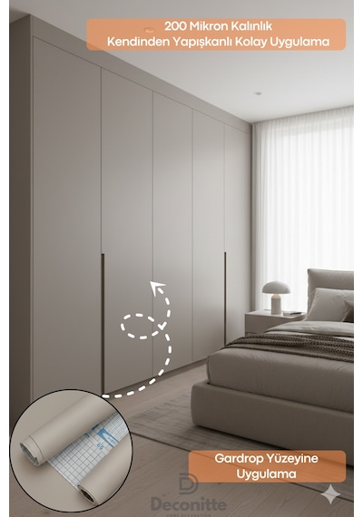 Deconitte Premium Kendinden Yapışkanlı Mat Bej Renk Pvc Mobilya Dolap Tezgah Duvar Kaplama Dekoratif 60x100cm