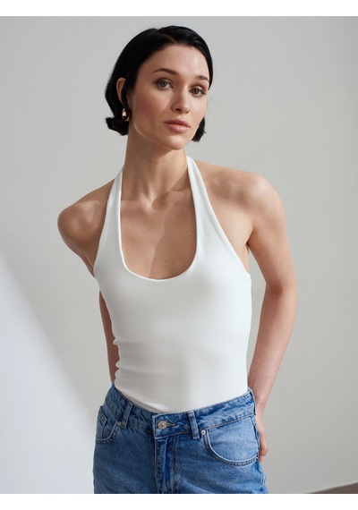 DİLVİN Dilvin Kadın 21052 Halter Yaka Ekru Bluz - 101a21052