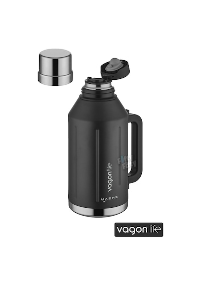 Vagonlife 1.2 Litre Bardaklı Kullanım Kulplu Paslanmaz Çelik Termos-ffvgn1004-1200ml Siyah