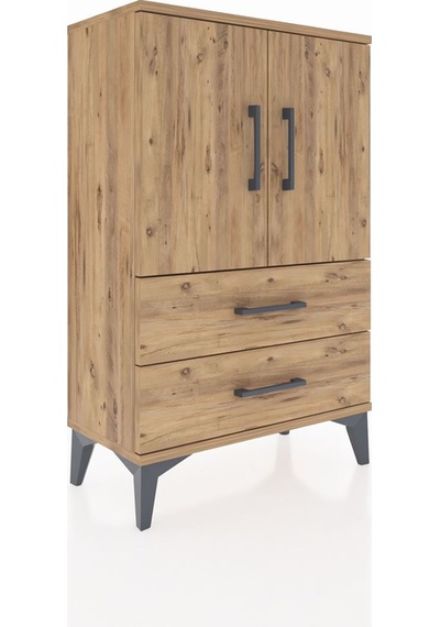 Arges Komodin 2 Raflı 2 Çekmeceli 2 Kapaklı 60x30x96 Çam-çam Çam