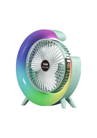 Şarjlı Masaüstü Vantilatör Rgb Led Işıklı 3 Kademeli 180 Ayarlanabilir Soğutucu Fan Gece Lambası Yeşil