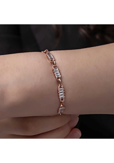 Gümüş Rose Baget Taşlı Kadın Bileklik Çok Renkli