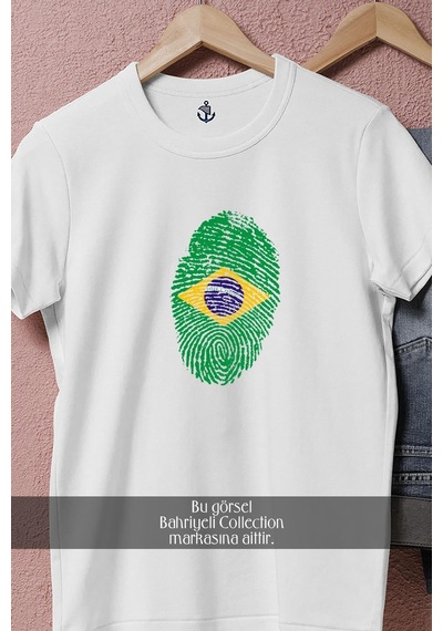 Oversize Brezilya Parmak İzi Logo Tasarımlı Unisex T-shirt Beyaz