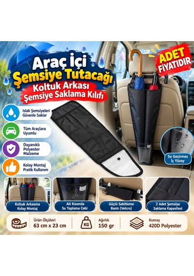 Bezos Araç İçi Şemsiye Tutacağı Koltuk Arkası Şemsiye Saklama Kılıfı Adet   Nhr Çok Renkli