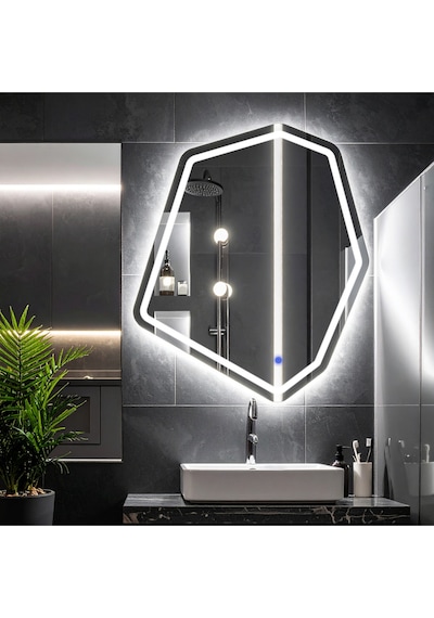 Fluxus Beyaz Led'li Lazer Kumlamalı Lavabo & Banyo Aynası Dokunmatik Sensörlü 90 X 76