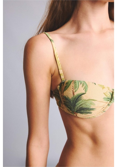 Defacto Regular Fıt Çiçekli Simli Kumaş Bikini Üstü G7029ax26smkh452 Haki-kh452