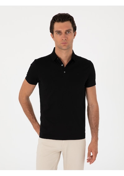 Siyah Slim Fit %100 Pamuk Polo Yaka T-shirt