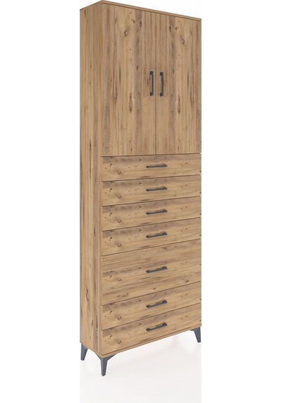 Arges Dolap 3 Raflı 5 Çekmeceli 2 Kapaklı 88x30x243 Çam-çam Atlas Çam