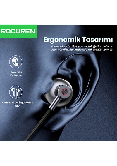 Rocoren 3.5mm Jack Girişli Mikrofonlu Kablolu Kulak İçi Kulaklık Universal