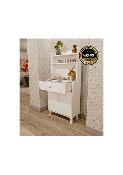 Whıte Çok Amaçlı Dolap Kahve Köşesi Mutfak Balkon Dolabı Beyaz
