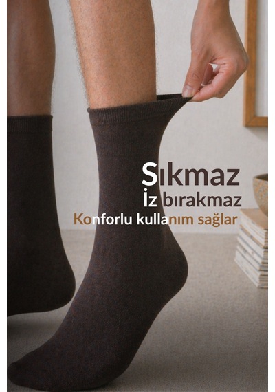Orbis 7'li Erkek Pamuk Yoğun Yumuşak Soket Düz Çorap Kahverengi - Bej