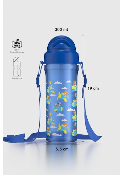 Renga Migo Ayıcık Desenli 300 Ml Askılı Pipetli Pp Bebek Suluk 912013 Mavi Mavi