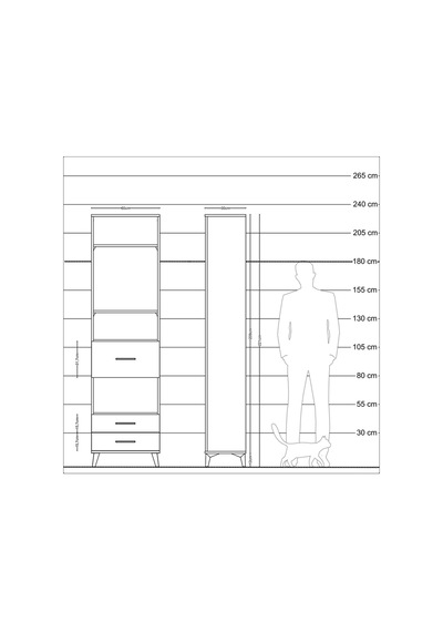 Arges Dolap 4 Raflı 3 Çekmeceli 60x30x221 Çam-antrasit Atlas Çam