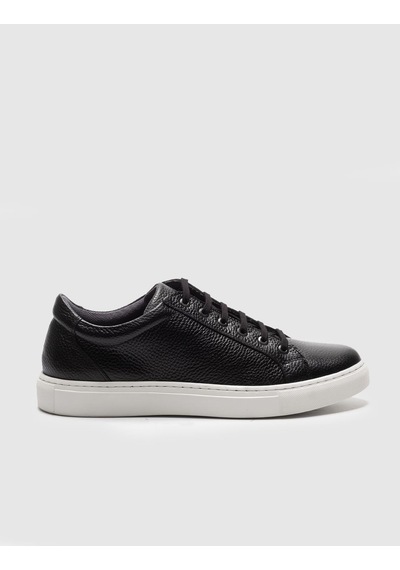 Hakiki Deri Siyah Bağcıklı Erkek Sneaker Ayakkabı Siyah