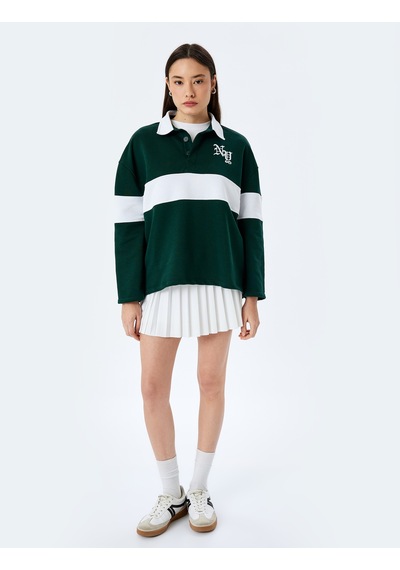 Koton Polo Yaka Nakışlı Düğmeli Renk Bloklu Oversize Sweatshirt Yeşil 5sal10439ık Yeşil Koton Polo Yaka Nakışlı Düğmeli Renk Bloklu Oversize Sweatshirt Yeşil 5sal10439ık Yeşil