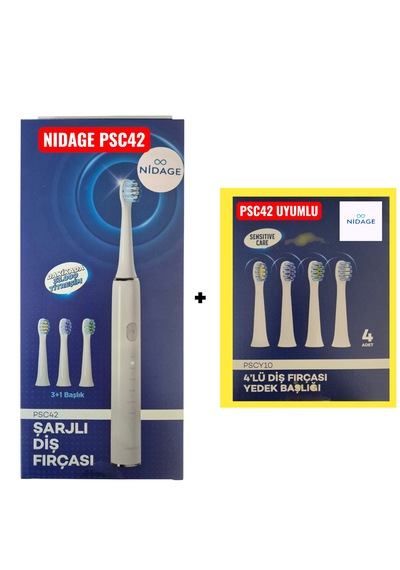 Nidage Psc42 Şarjlı Diş Fırçası + Psc42 Uyumlu Yedek Başlık 4'lü