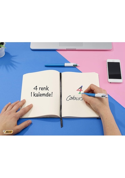 4 Colours Message Tükenmez Kalem 12'li Kutu, 1.0mm Uç, Tek Kalemde Mavi, Kırmızı, Yeşil Ve Siya Diğer