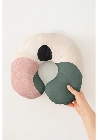 Soyut Pastel Renkli Pamuklu Boyun Yastığı - Modern Minimalist Yeşil Pembe Seyahat Yastığı Tozlu Fırtına Koyu Yeşil