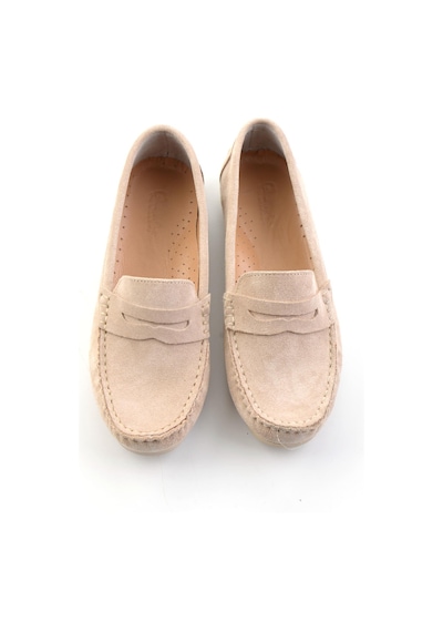 Bambi Bej Hakiki Deri Kadın Loafer Ayakkabı K01045035702 Bej