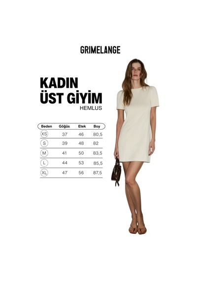Grımelange Hemlus Kadın Yumuşak Ve Esnek Kumaşlı Kısa Kollu Mini Ekru Elbise