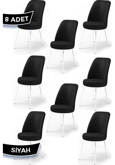 Canisa Concept Dexa Serisi, Üst Kalite Yemek Odası Sandalyesi, Metal Beyaz Iskeletli, 8 Adet Siyah Metal, Siyah Metal