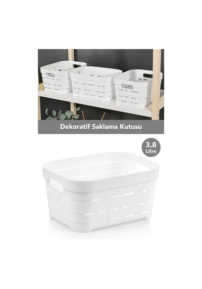 Delikli Dekoratif Piramit Saklama Kutusu - Dolap İçi Düzenleyici Organizer Kutu 3,8 Lt Beyaz Beyaz
