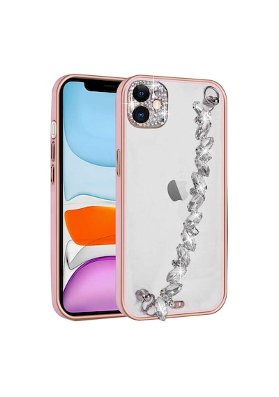 Apple Uyumlu iPhone 11 Uyumlu Taş Süslemeli Kamera Korumalı El Tutamaçlı Zore Blazer Kılıf-pembe Pembe -