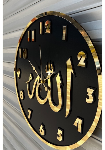 Pey Aksesuar Dekoratif Duvar Saati Ahşap Ve Aynalı Allah Lafzı Siyah-siyah-gold