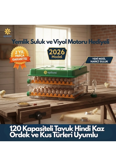 Ep-120 Yumurta Kapasiteli Tam Otomatik Kuluçka Makinesi - Yeni Nesil Harici Suluklu, Dijital Nem Ve