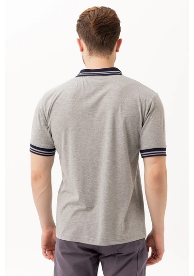 Hornet Erkek Polo Tişört Şeritli Yaka Ve Kol Detaylı Modern Tasarım Gri Melanj