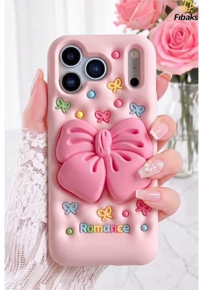 Fibaks iPhone 17 Pro Uyumlu Kılıf Ribbongrip Pop Soketli 3d Fiyonk Standlı Silikon Tutuş Desteği Stand Özelliği
