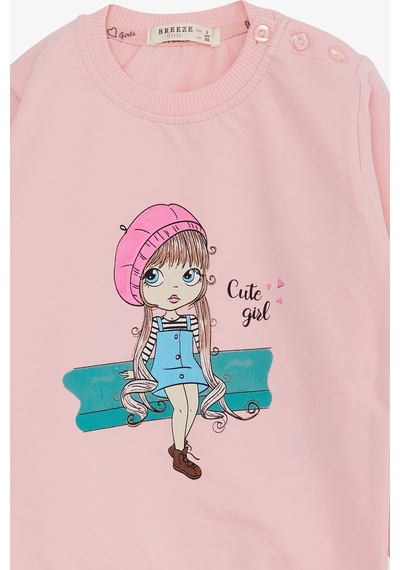 Breeze Kız Çocuk Sweatshirt Sevimli Kız Baskılı 1.5-5 Yaş, Pudra