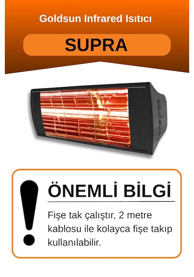 Supra 1500 Watt Gss15 Kumandasız Suya Dayanıklı Elektrikli İnfrared Isıtıcı-siyah