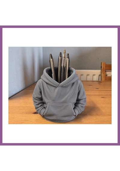 Bezos 3d Baskı Kapüşonlu Sweatshirt Kalemlik - Masaüstü Organizer-gri Rengaren