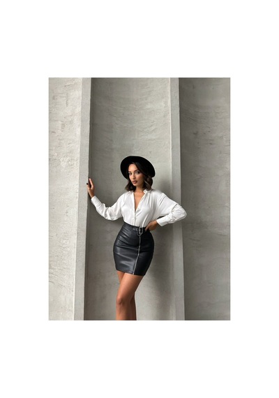 Verymoda Fermuarlı Deri Etek F0125 Siyah