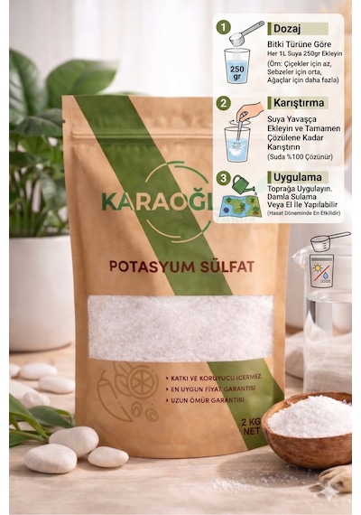 Saf Potasyum Sülfat 2 Kg - Sebze, Meyve Ve Çiçekler İçin Verim Artırıcı Üst Gübre 1 Adet
