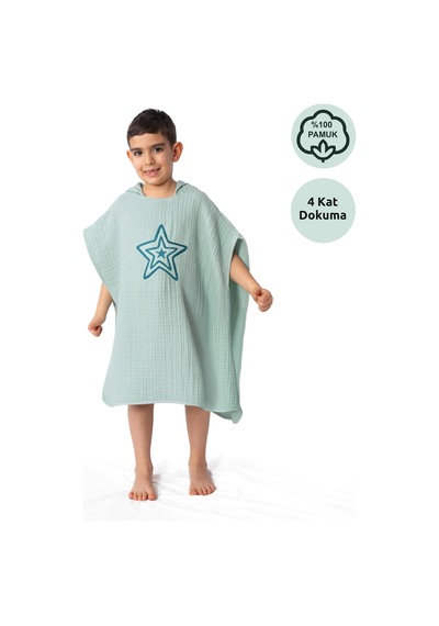 Zuppers 4 Katlı Nakışlı Müslin Panço - Mint Yeşili Standart