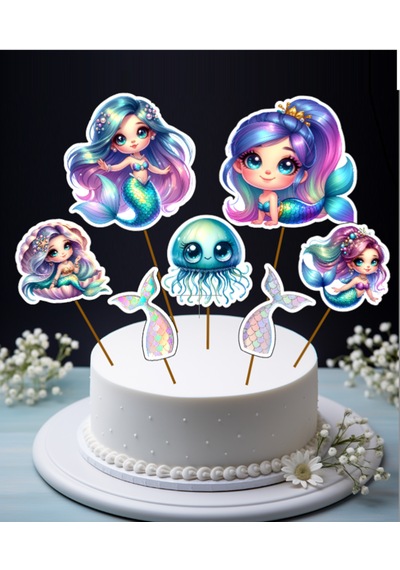 Denizkızı Mermaid Pasta Süsü Büyük Pasta Kürdanı Cupcake Kürdanı