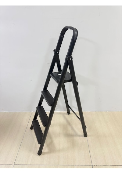 Asvera Titan 3 Basamaklı Ekstra Güçlü Katlanır Çelik Ev Tipi Siyah Metal Merdiven