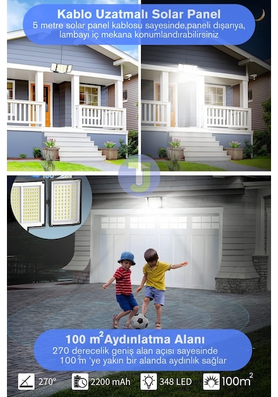 Technojet 348 Ledli Solar Güneş Enerjili Kumandalı Hareket Sensörlü Bahçe Aydınlatma Sokak Lambası