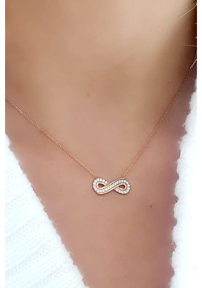 Zirkon Taşlı 925Ayar Gümüş Rose Sonsuzluk Kolye